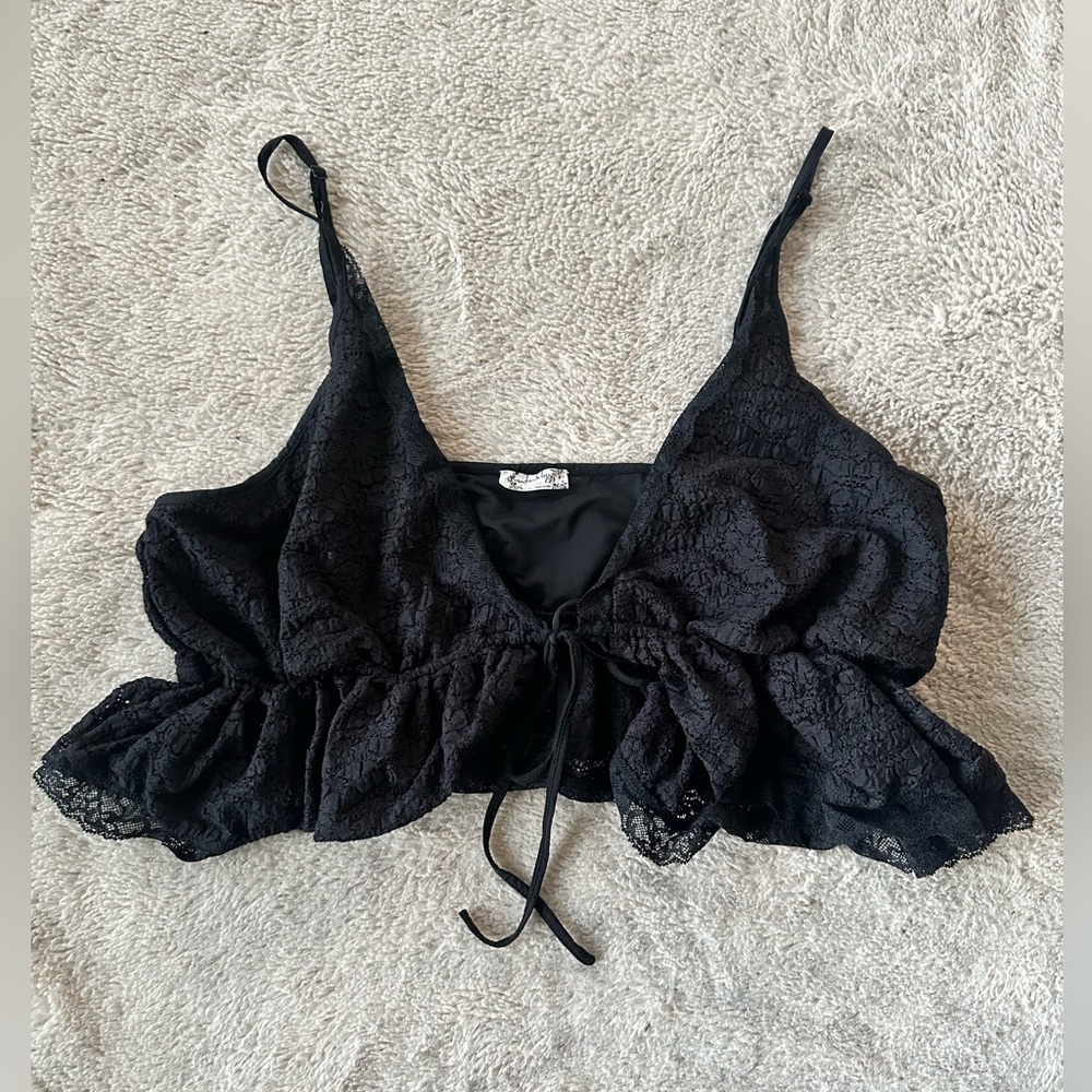 Free People Lace Front Tie Peplum Crop Top